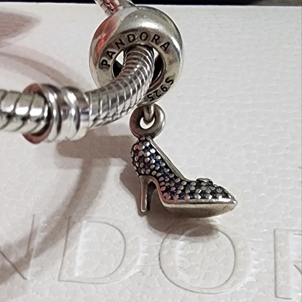 Pandora Disney, Cinderella Sparkling Slipper Dangle Charm, Fancy Light Blue CZ